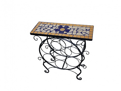Metal Wine Cellar Bottlecase for 7 Wine Bottles Coffee Table with Ceramic Mosaic, 40x14.50x43cm