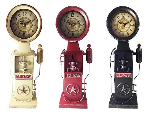 Retro Decorative Metal Clock in Gas Pump-shaped form in 3 colors L14xH37cm, 17ATC451