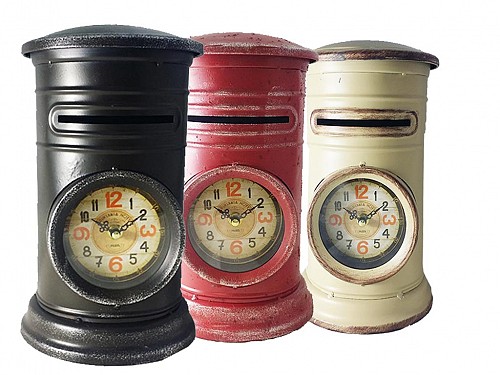 Decorative Metal Vintage Clock in Shape of Mailbox in 3 colors 18x18x30cm