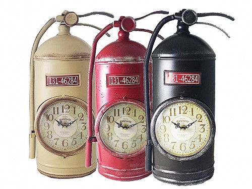 Decorative Metal Vintage Clock in Fire Extinguisher Shape in 3 colors 19x33