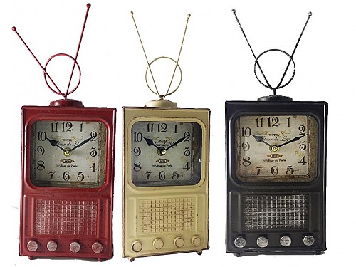 Decorative Metal Vintage Radio Clock in 3 colors 13x7x27cm