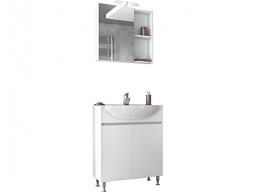 Bathroom Furniture Set with Washbasin, Cabinet and Mirror in white, 62x33x80 cm