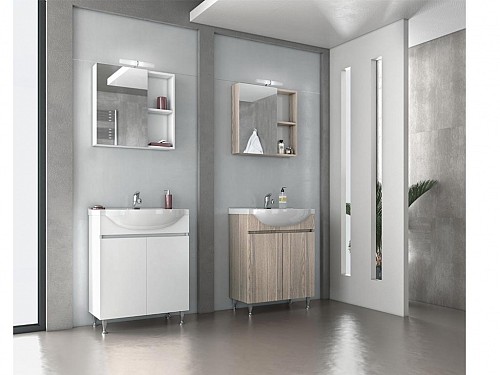 Bathroom Furniture Set with Washbasin, Mirror and Cabinet in Silver Gray color