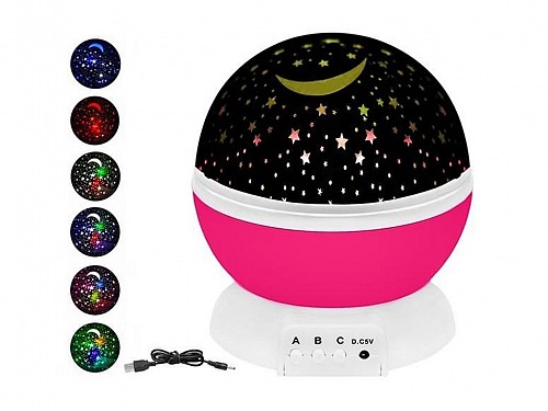 Rotating Night Room Light with Projector Starry Sky in pink, 12.7x13.5 cm