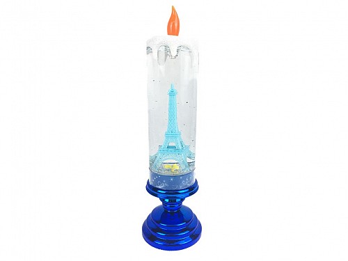 Διακοσμητικό Φωτιζόμενο Κερί LED με Θέμα Πύργος του Άιφελ σε μπλε χρώμα, 11x29 cm