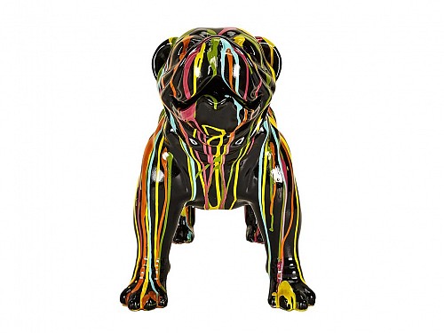 Διακοσμητικό Κεραμικό Σκυλάκι Bulldog σε Μαύρο χρώμα με Πολύχρωμες Ρίγες, 43x31x50 cm