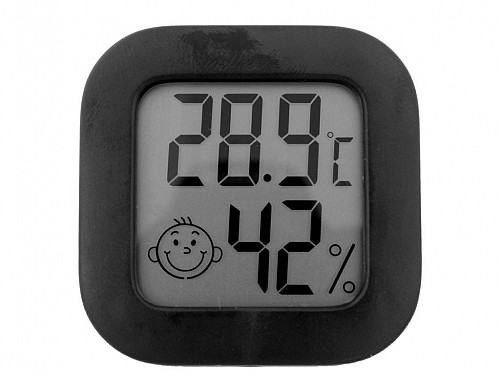 Desktop Weather Station with Hygrometer and Thermometer in Black, 4.5x2x4.5 cm